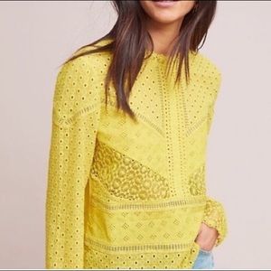 Anthropologie yellow lace Victorian top